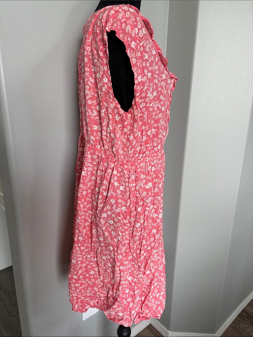 Pink Floral Midi Dress - Women's Casual Summer Dress - Picture 3 of 6